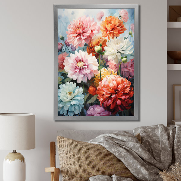 DesignArt Colorful Zinnias Romantic Impression I Framed On Canvas Print